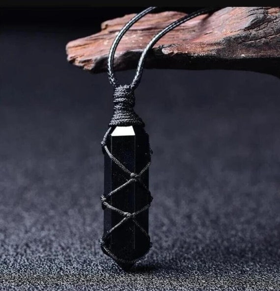 Collar con de obsidiana negra collar trenzado - Etsy México