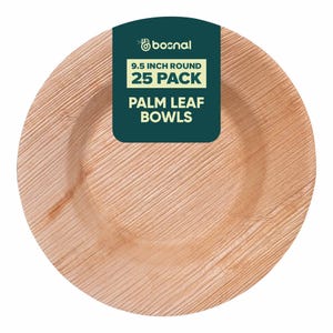 Bosnal - Palm Leaf Biodegradable Bowls, 9.5 inch Round Soup Bowl, 25 Pcs