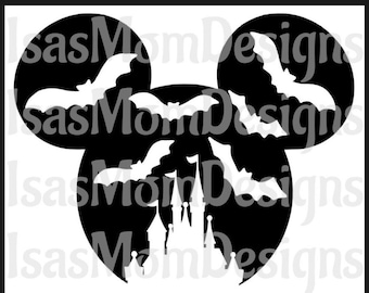 Halloween Mickey Head PNG (Bats & Castle)
