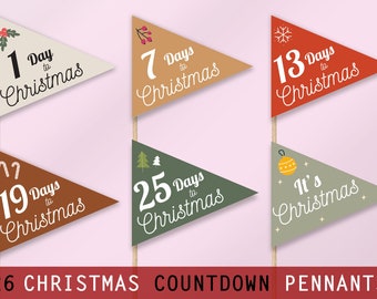 Christmas Countdown Pennants, Printable Christmas Decoration, Advent Calendar Printable, Christmas Pennant Flags, Christmas Countdown Party