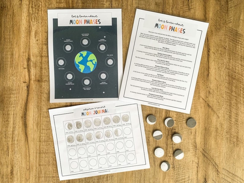 Moon Phases Printable, Kids Moon Phase, Learning Moon Phases, Outer Space Printable, Moon Journal, Montessori Activity, Preschool Science image 2