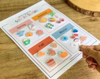 Match The Season, Seasons Printable, Circle Time, Seasons Sorting, Morning Time, Montessori Printable, Kindergarten Printable, Busy Book
