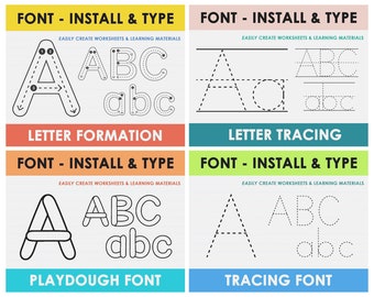 Font Bundle, School Font, Writing Font, Homeschool Printable, Worksheet, Tracing, Teacher Font, Pre K, Writing Worksheet, Kids Tracing