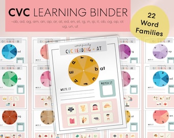 CVC, Word Families, Kindergarten Printable, Homeschool Printable, Preschool Kindergarten Learning, Phonics, Learning Binder, Kids Activity