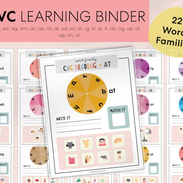 CVC, Word Families, Kindergarten Printable, Homeschool Printable, Preschool Kindergarten Learning, Phonics, Learning Binder, Kids Activity