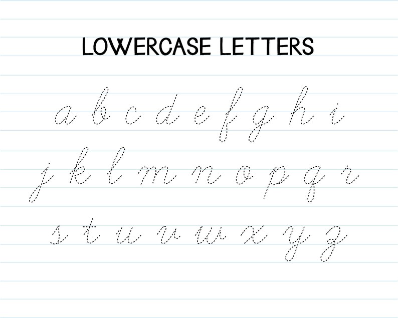 Cursive tracing font cursive font tracing worksheet etsy