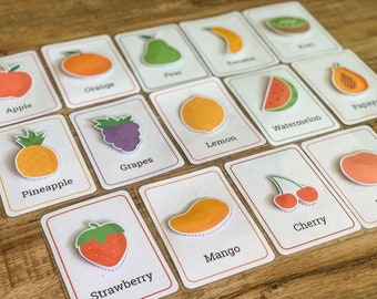 Cartes de fruits, cartes flash imprimables, fruits imprimables, fruits d'apprentissage, carte flash pour enfants, carte flash Montessori, carte flash préscolaire