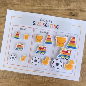 Learning Sizes, Size Sorting, Toddler Activity Printable, Preschool Printable, Homeschool Activity, Sort by Size, Busy Book Printable,