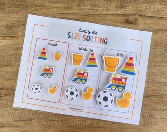 Learning Sizes, Size Sorting, Toddler Activity Printable, Preschool Printable, Homeschool Activity, Sort by Size, Busy Book Printable,