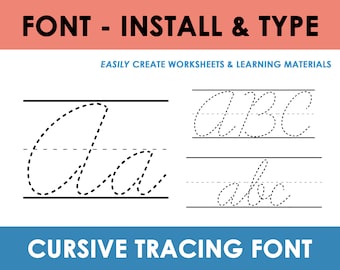 Cursive Font, Cursive, Tracing Worksheet, Cursive Letters, Cursive Handwriting, Tracing Font, Fonts for Teacher, Cursive Printable, Tracing