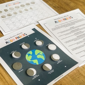 Fases da Lua para impressão, Fase da Lua para crianças, Fases da Lua para aprender, Espaço sideral para impressão, Diário da Lua, Atividade Montessori, Ciências pré-escolares