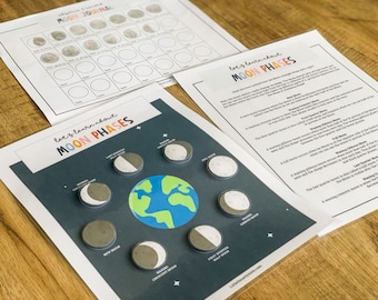 Moon Phases Printable, Kids Moon Phase, Learning Moon Phases, Outer Space Printable, Moon Journal, Montessori Activity, Preschool Science