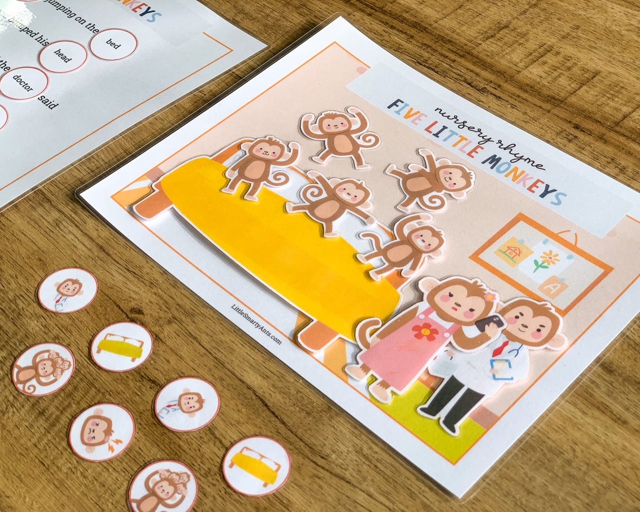 Children Nursery Rhyme 5 Little Monkeys Preschool Activity Etsy