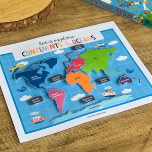 Continents, World Map Printable, Continents of the World, Preschool Printable, Montessori Material, Continents & Oceans, Homeschool Learning