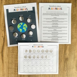 Moon Phases Printable, Kids Moon Phase, Learning Moon Phases, Outer Space Printable, Moon Journal, Montessori Activity, Preschool Science image 5
