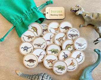 Dinosaur Wooden Matching Memory Game | Kids Stocking Stuffer | Busy Bag | Travel Toy | Kids Gift | Homeschool Preschool Kindergarten
