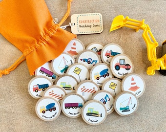 Construction Wooden Matching Memory Game | Kids Gift | Busy Bag | Travel Toy | Stocking Stuffer | Homeschool Preschool Kindergarten