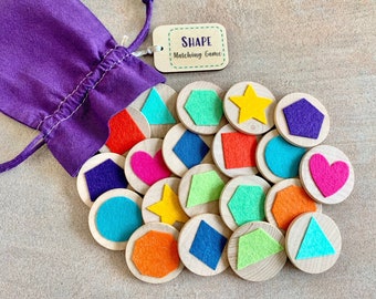Felt Shape Wooden Matching Memory Game | Stocking Stuffer | Busy Bag | Travel Toy | Kids Gift/Activity | Montessori Homeschool Preschool