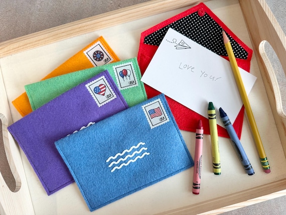 Pretend Letter Writing Set | Felt Envelopes and Notecards | Fine Motor Skills | Imaginary Mail Play | Gift for Girls, Boys | Quiet Time Toy