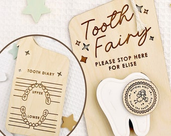 Accroche-porte de fée des dents | Journal intime des dents d'enfant | Graphique dentaire pour enfants souvenir | Porte-monnaie personnalisé