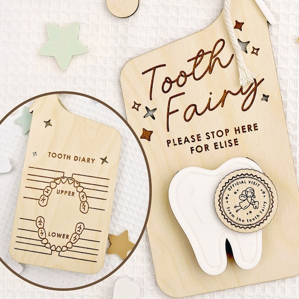 Tooth Fairy Door Hanger | Child Teeth Diary Memoir | Kids Dental Chart Keepsake | Personalized Money Holder