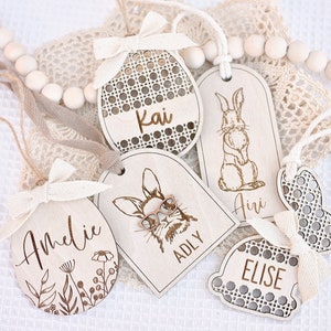 Easter Basket Tag | Egg Tags | Rattan Bunny | Wooden Personalized Label | Rabbit Glasses | Spring Decor