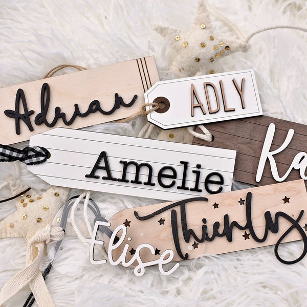 Personalized Stocking Tags | Farmhouse Wood Gift Label | Acrylic Name | Christmas Present | Basket Ornament Tag | Storage Organization