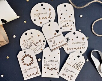 Set of 4 or 8 CHRISTMAS TAGS Something to Give Holiday Gift | Present Labels | Wear Read Share Want Need Use