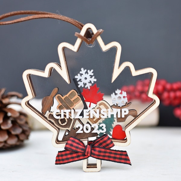 Canada Maple Leaf Christmas Ornament | Canadian Holiday Decoration | Mason Jar Keepsake | Honeymoon | Vacation | Citizenship | Buffalo Plaid