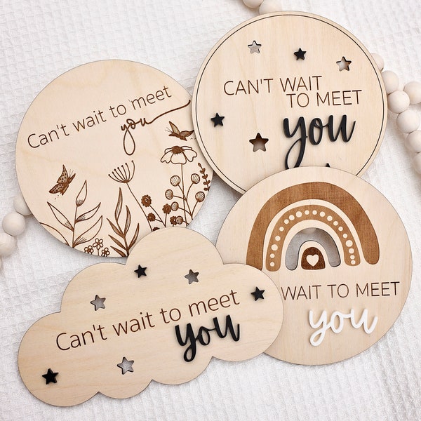 Can't wait to meet see you Photography Prop Card | Pregnancy Announcement Photo Disc | Expecting Reveal Sign | Hello Greeting Newborn Baby