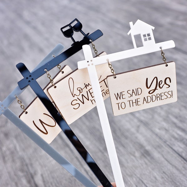 Housewarming Cake Topper | New Home Party Stake | Welcome Realtor Celebration Sign Toppers