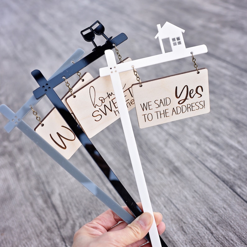 Housewarming Cake Topper New Home Party Stake Welcome Realtor Celebration Sign Toppers image 1