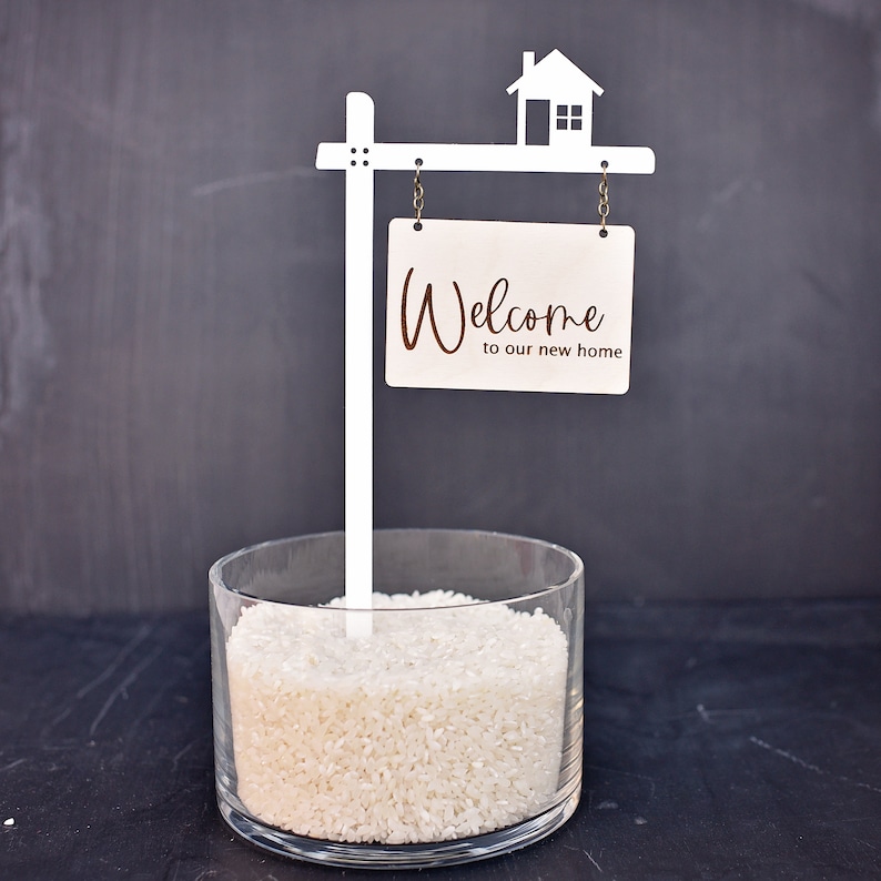 Housewarming Cake Topper New Home Party Stake Welcome Realtor Celebration Sign Toppers image 5
