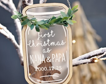 NANA PAPA Grandparents - Personalized Mason Jar Christmas Tree Decoration | Christmas Ornament | Holiday Keepsake | Ornaments