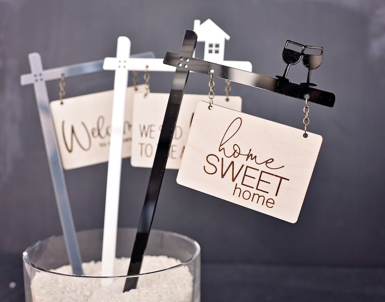 Housewarming Cake Topper New Home Party Stake Welcome Realtor Celebration Sign Toppers image 2
