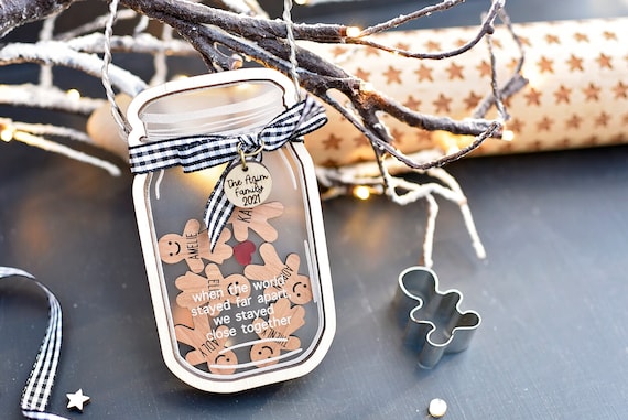 Christmas Ornament | Gingerbread Cookies Shaker Family Jar | Personalized Custom Decoration | Farmhouse Mason Jar Keepsake