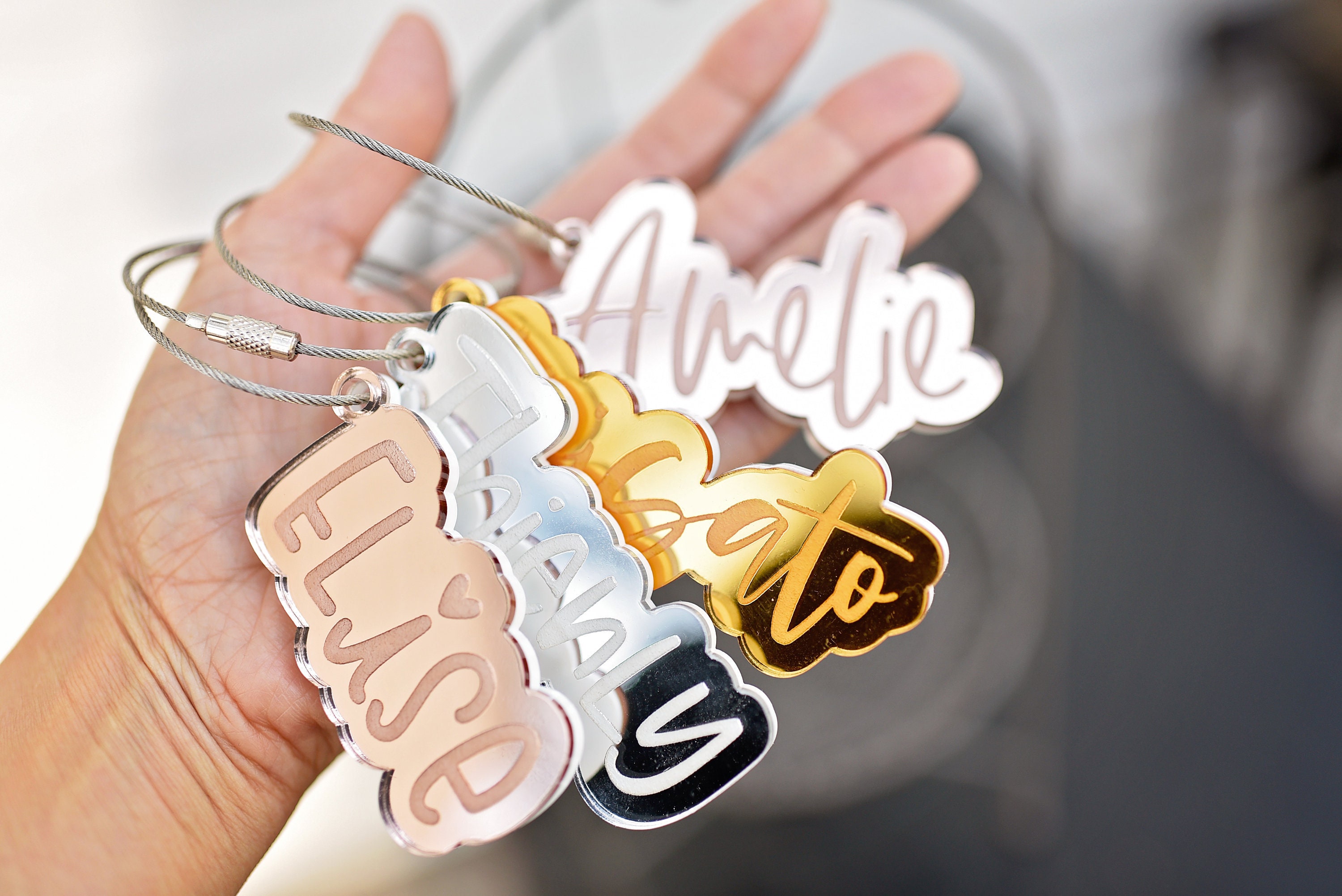 Mirrored Acrylic Personalized Keychain Key Ring Name Tag Etsy