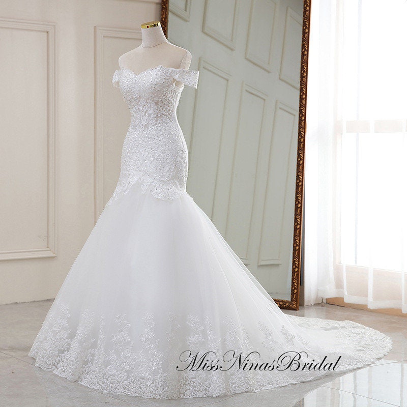 White sequin mermaid cheap wedding dress