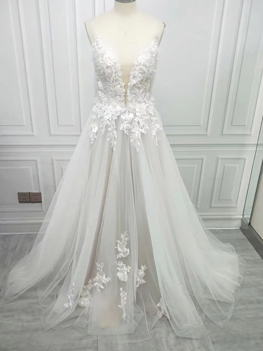 Wedding Dress, Fairy Flowy A-line Tulle Lace Wedding Gown, Beach ...
