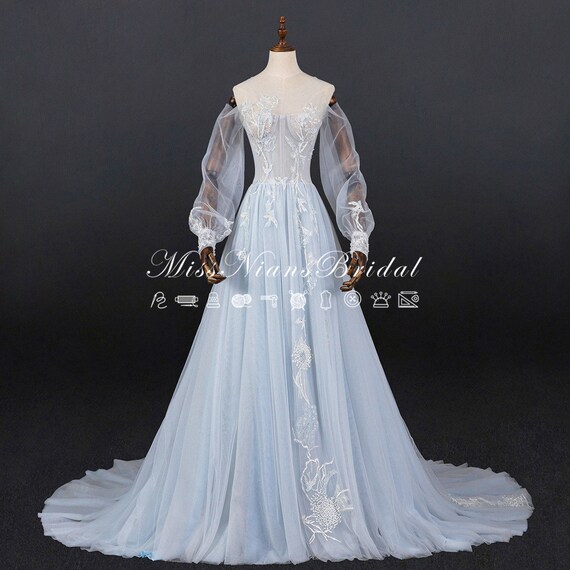 White wedding dress with royal cheap blue