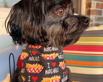 I Love Nachos Reversible Dog Bandana.  Red Gingham Pet Accessories