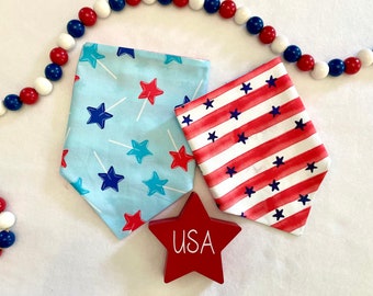 Star Lollipops on light blue/Stars and Stripes Reversible Dog Bandana, 4th of July, Customized Pet Accessory