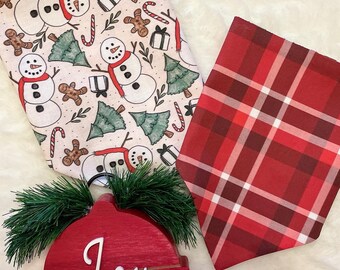 Sketchy Classic Christmas/Christmas Red Plaid Personalized Dog Bandana.  Winter, Customized Pet Accessories