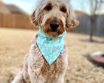 Crosses on Mint Watercolor/Mini Plaid on Mint Reversible Dog Bandana, Custom Pet Accessory, EasterDog Scarf