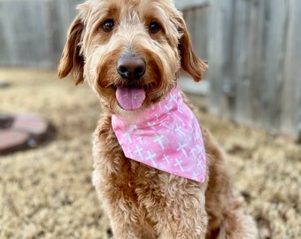 Easter Crosses on Pink/Pink Stripes Reversible Bandana, Spring Custom Pet Neckwear