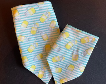Lemonade All Day/White Polka Dots on Teal Reversible Dog Bandana, Custom Pet Accessories, Personalized Pet Neckwear