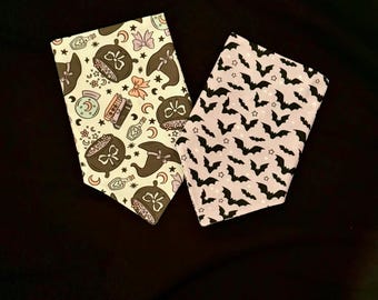 Spooky Witches Brew/Bats and Stars on Violet Reversible Dog Bandana.  Personalized Pet Accessories