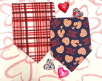 You Have a Piece of My Heart on Black/Mini Shades of Red Plaid Reversible Dog Bandana.  Personalized, Valentine Pet Accessories