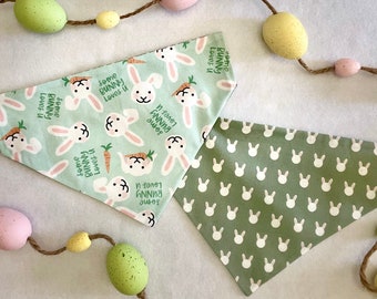 Some Bunny Loves You on Mint Green/Bunny Polka Dots Reversible Dog Bandana, Easter Custom Pet Accessory, Spring Dog Scarf