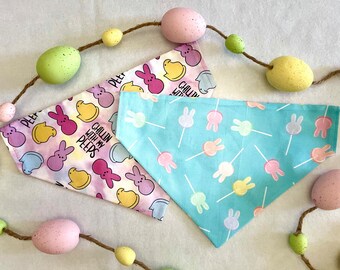 Easter Suckers on blue with Chillin with My Peeps Reversible Dog Bandana, Custom Easter Pet Accessories, Spring Pet Neckwear